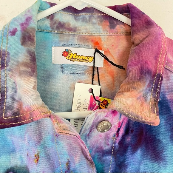 Handmade Tie Dye Jean Jacket Womens Size Medium Cropped Upcycled Colorful Denim - Picture 8 of 13